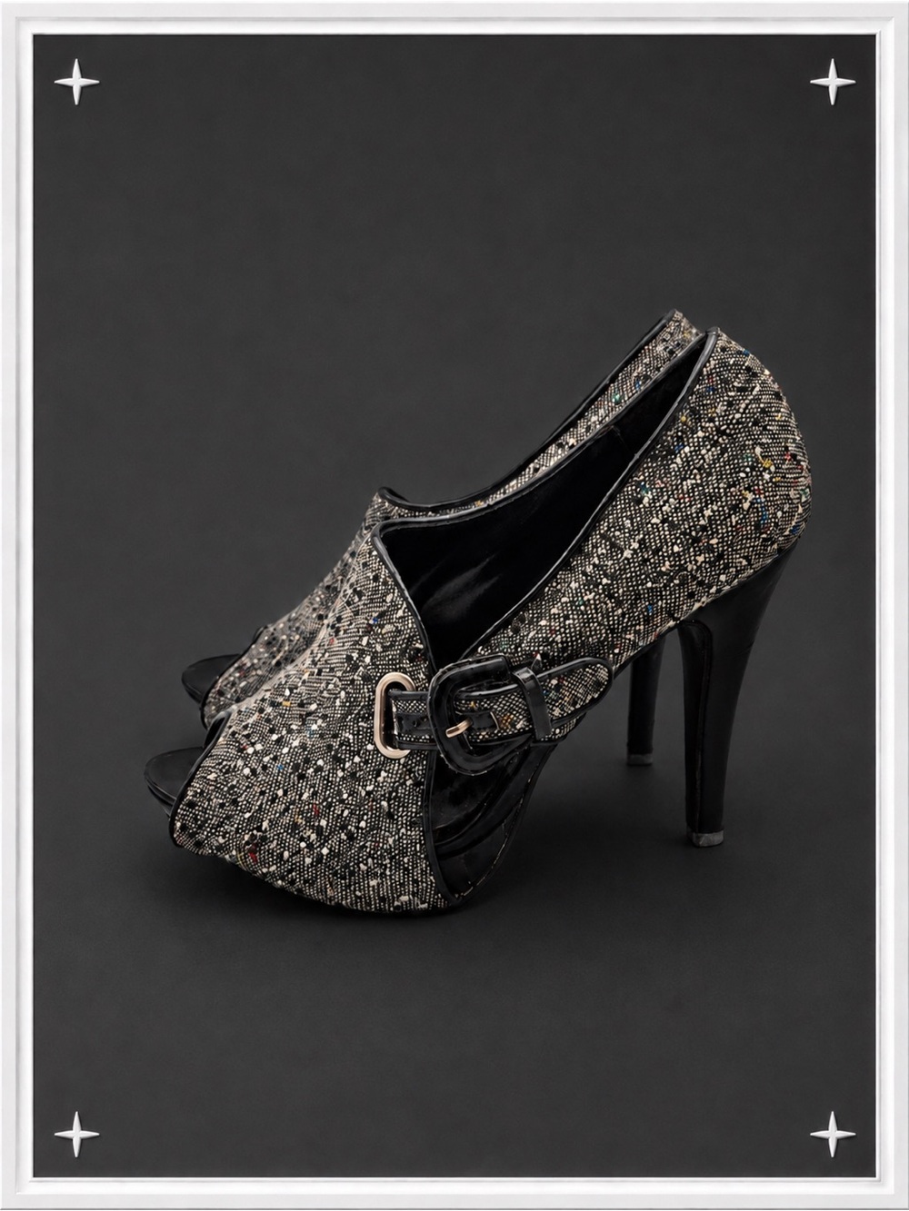 🩶 Y2K Grey Tweed Buckle Heels | Women’s 6.5
